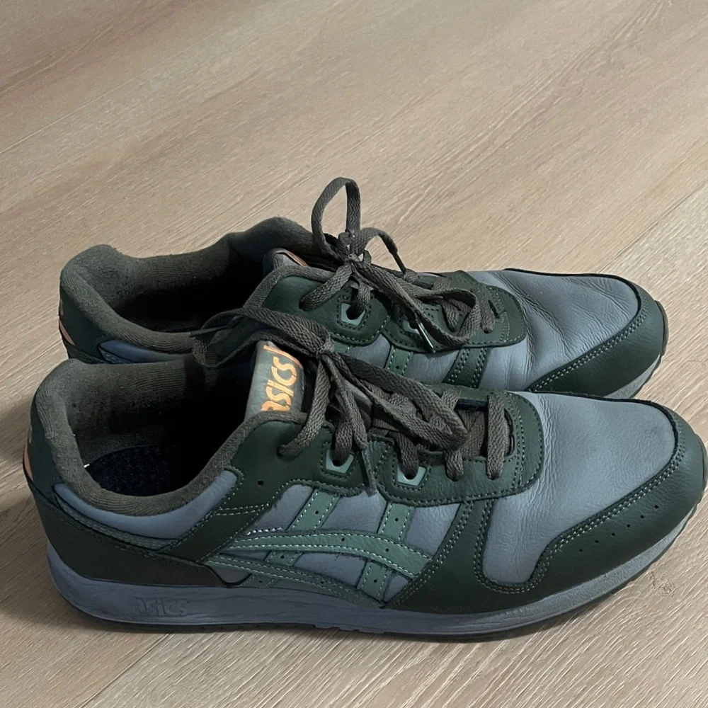ASICS Green and Gray Low-Top Sneakers with Orange Logo Accent